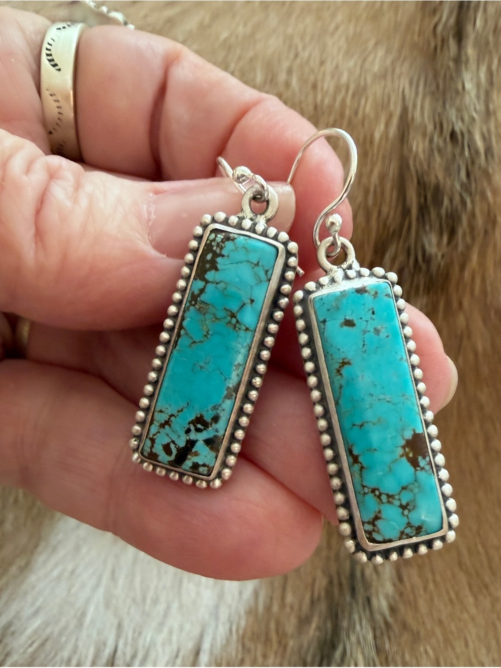 ❤️ Premium Number 8 Mine Turquoise Matte Sterling 925 Rectangle Earrings 1.77”L